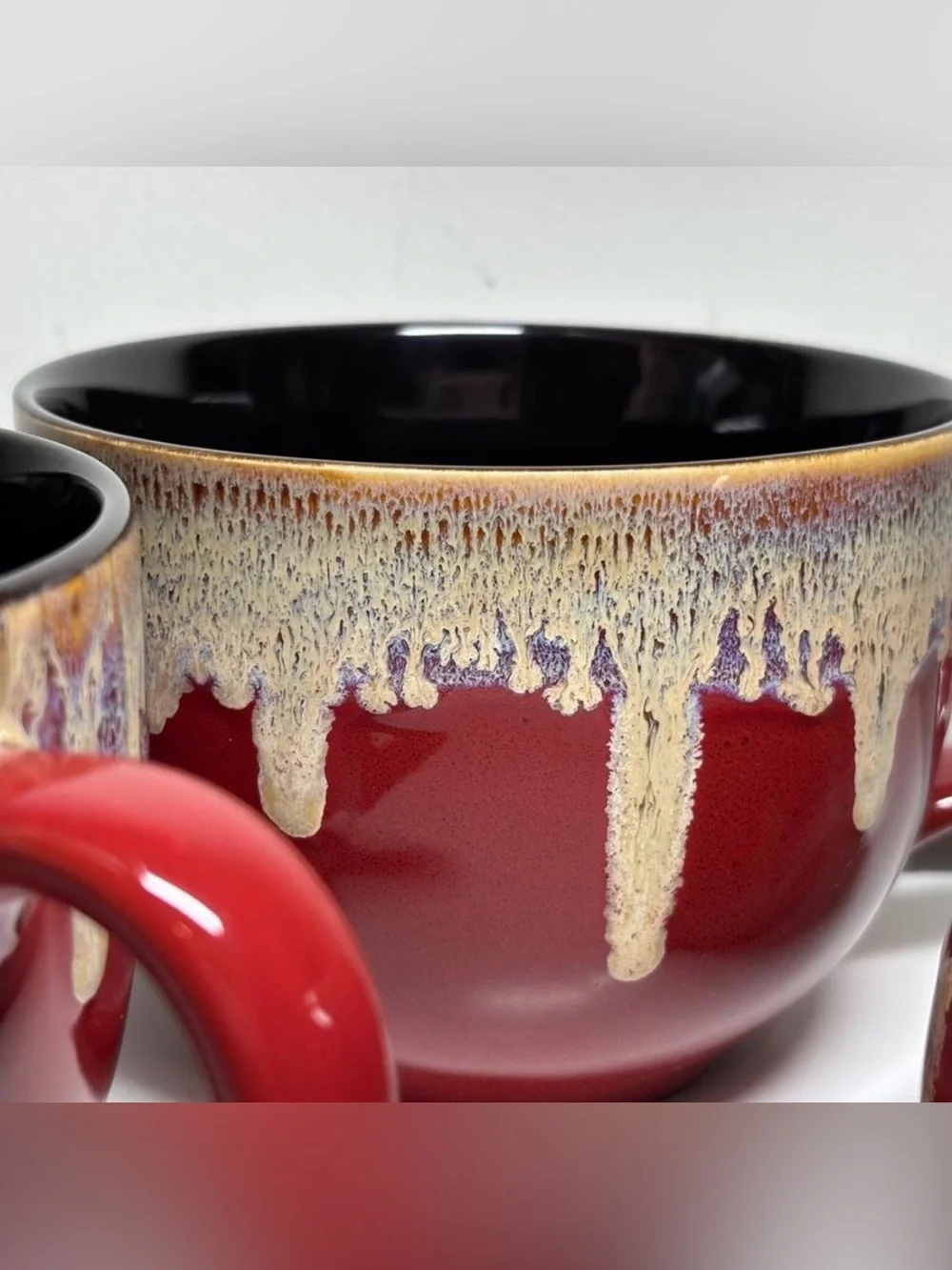 Pier 1 Imports Dripping Glaze Stoneware Oversized/Large Coffee Mugs Soup 3 Cups
